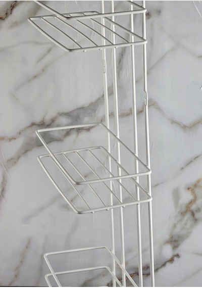 3 Katlı Banyo Rafı - Termo Plastik Kaplama Metal Şampuanlık - Üç Raflı Beyaz