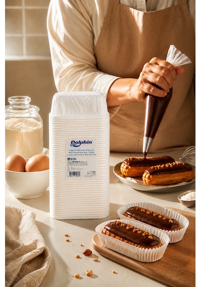 Kağıt Muffin Kek Kapsülü Baton Ekler Boy Beyaz 50 Adet