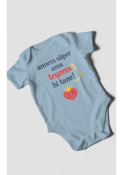 Morivokids Annem Süper Ama Teyzem Bi Tane Kısa Kollu Bebek Body %100 Pamuk Bebe Mavisi