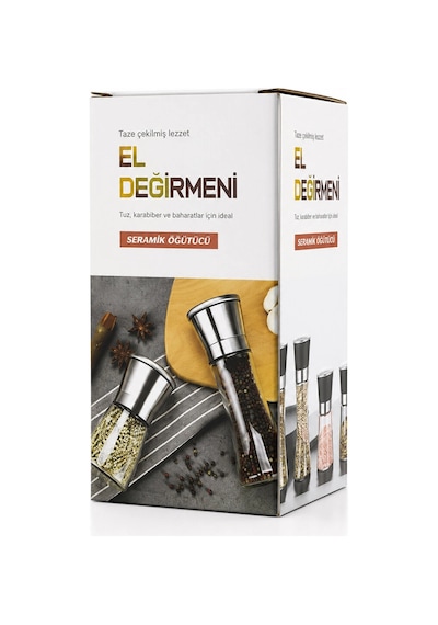 Hand Grınder Küçük Cam Hazneli - Pls.kapaklı - Krom Belli Tuz - Baharat Öğütücü 5047 Çok Renkli