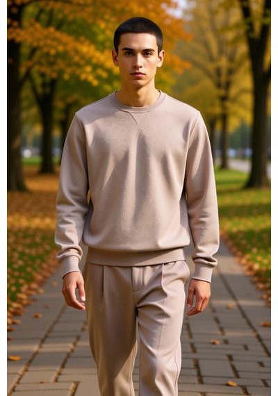 Benerly Erkek Düz Bisiklet Yaka Düşük Kol Uzun Kollu Sweatshirt Fonksiyon Taş