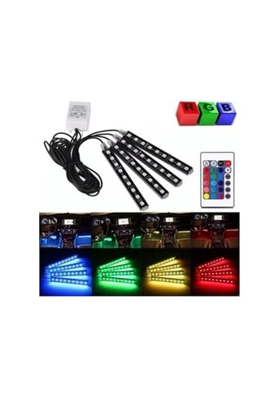 Araç Içi Ayak Altı Kumandalı Led Sese Duyarlı 4x12 Fonksiyonlu Ayak Altı Aydınlatma Ayak Altı Led 10 Parça Siyah