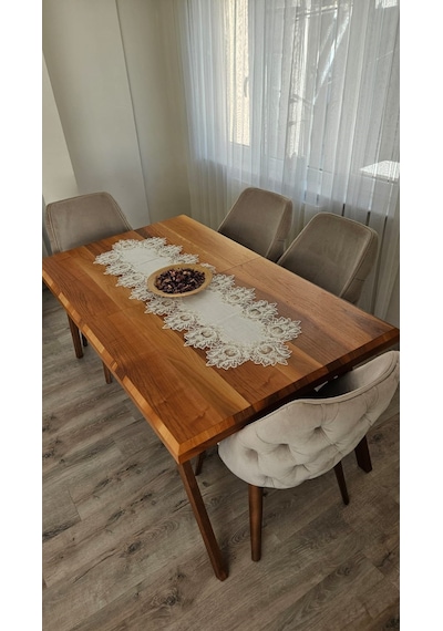 Çınar Desen Fransız Dantelli Keten Gardeya Lüks Runner