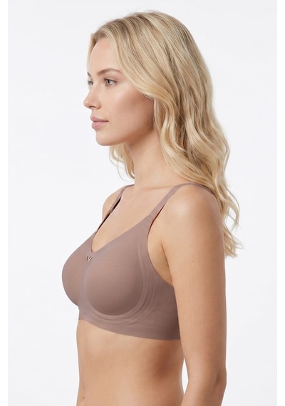 Cottonhill Seamless Bra - Ease Kahverengi Lazer Kesim Balensiz Dekolteli Dikişsiz Kadın Sütyen