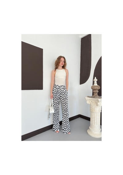 Verymoda Puantiyeli Plise Pantolon D3071 Topshow Krem