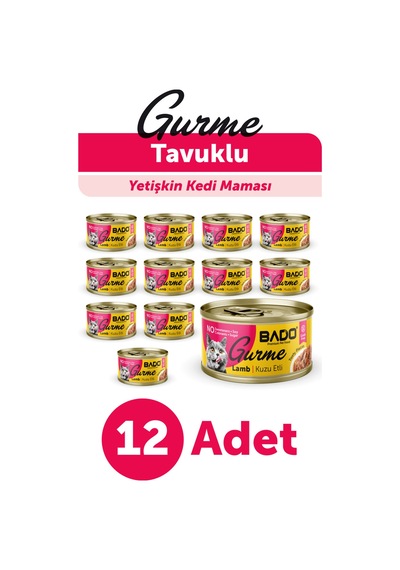 Bado Gurme Yaş Yetişkin Kedi Maması Kuzu Etli 85 Gr 12 Adet