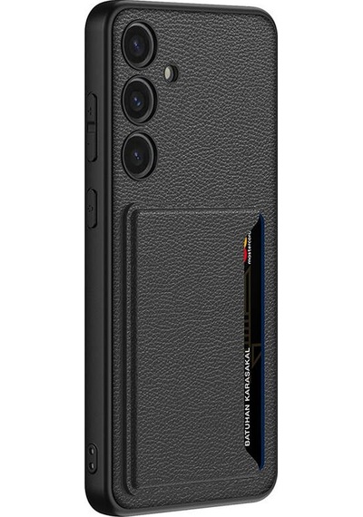 Noktaks - Galaxy S24 Uyumlu Kılıf Suni Deri Arka Yüzey Kartlıklı Kıpta Silikon Kapak - Siyah Karbon - T30301