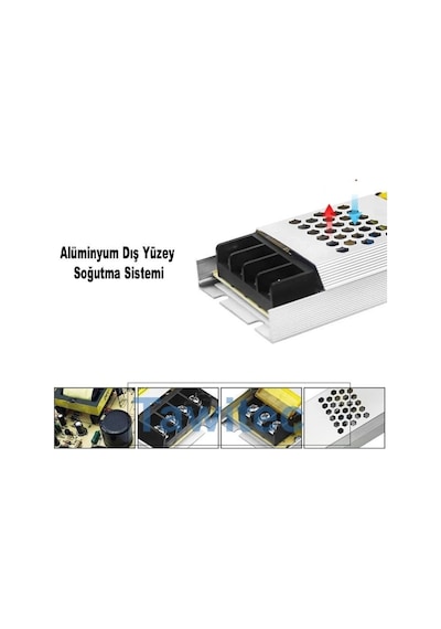 12 Volt Trafo Ultra Silim Alüminyum Kasa Adaptör 4 Çıkış 25 Amper