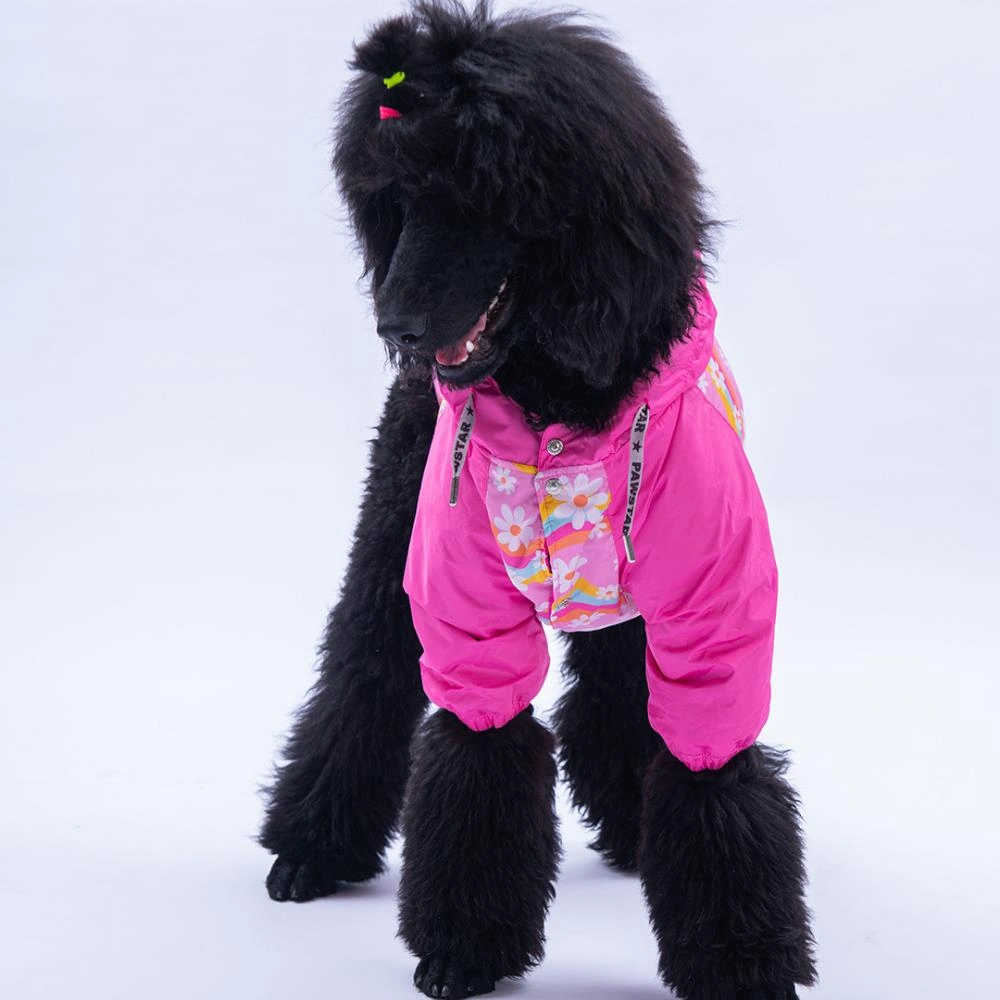 Florence Daisy Pembe Papatya Desenli Büyük Irk Köpek Montu Köpek Yağmurluğu Köpek Kıyafeti Köpek Elbisesi