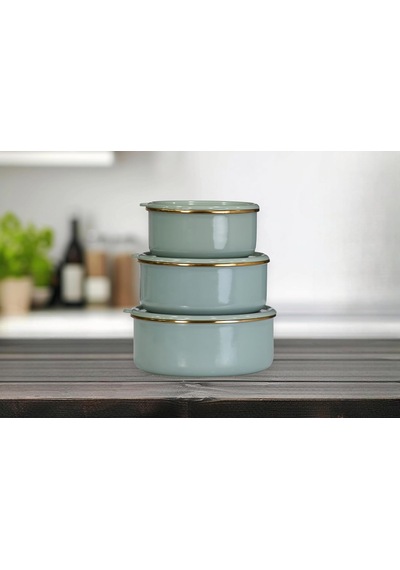 Soft Green Emaye Üçlü Saklama Seti 12v