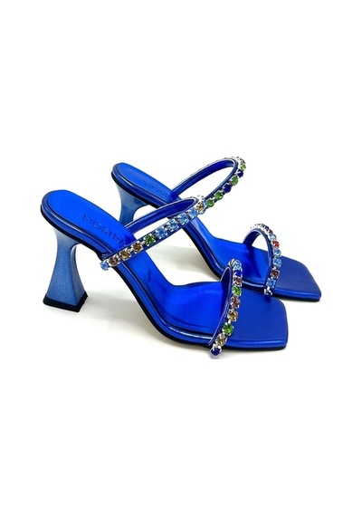 Nostra Shoes Saks Mavi Stone Kadın Taşlı Topuklu Ayakkabı-terlik Saks