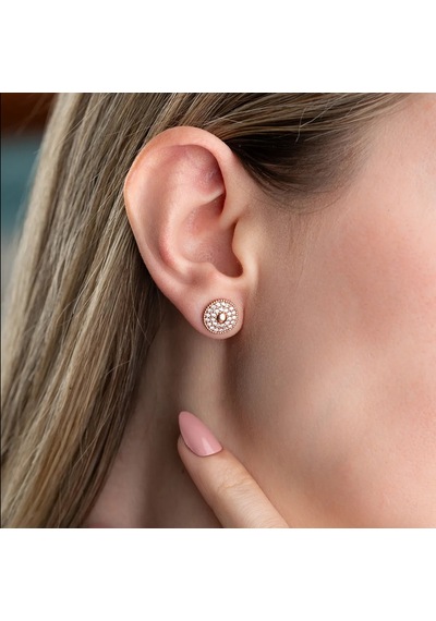 Vaoov 925 Ayar Gümüş Taşlı Düğme Küpe Rose Gold