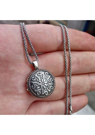 Tesbihsepetim 925 Ayar Gümüş Otantik Motif İşlemeli Muska Kolye ve 55 Cm Popcor
