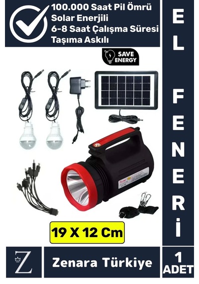 Kamp Avcı Deprem Solar Güneş Enerjili Uzun Çalışma Süreli Güçlü Beyaz Işık Şarjlı Fener Işıldak Çok Renkli