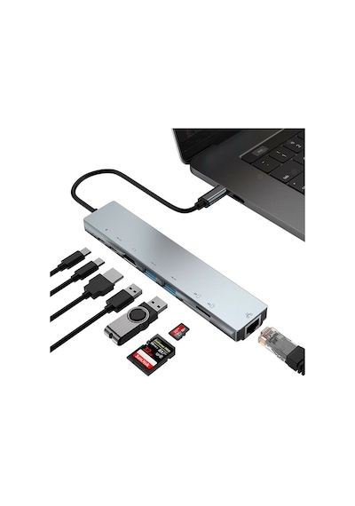arabulalaca Ethernet USB 8in1 Type-C Hub Pro Çevirici