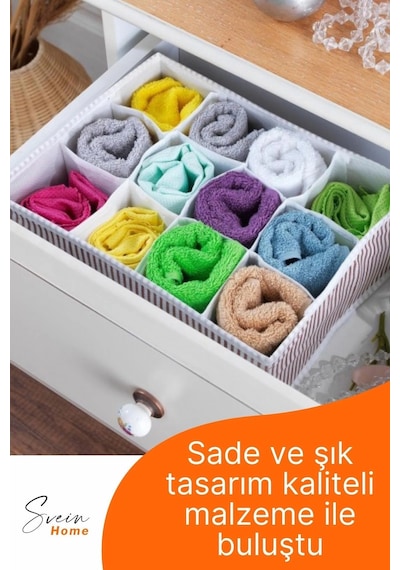 12 Bölmeli Çekmece İçi Düzenleyici Çok Amaçlı Pratik Takı Çorap Kravat Eşarp Gardrop Organizer Kutu Çok Renkli