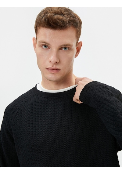 Koton Slim Fit Kazak Bisiklet Yaka Dokulu Uzun Kollu Siyah 4wam70104mk Siyah