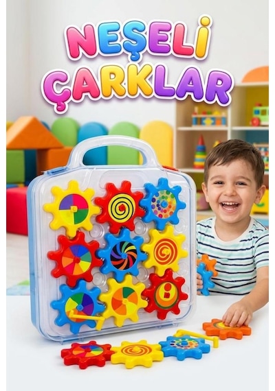 Neşeli Renkli Çarklar 10 Parça Mekanik Hareketli Taşınabilir Zeka Geliştirici Eğitici Oyuncak