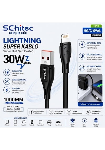 Schitec 38w 2 Çıkışlı Hızlı Şarj Başlığı Ve Usb-a To Lightning 30w Hızlı Data Ve Şarj Kablosu
