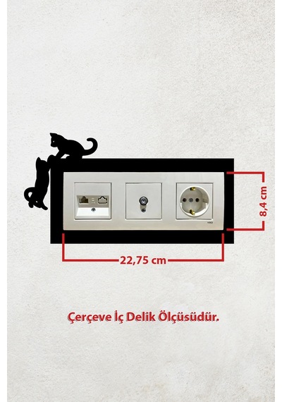 Kedi Tasarım 3lü Dekoratif Priz Çerçevesi İç Ölçü 22,75x8,4 Cm Priz Çerçevesi Üçlü