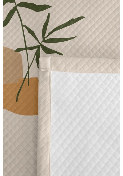 Botanik Yeşil Genç Odası Tek Kişilik Pike Takımı - Minimal Bej 160x220 Cm Kapitone Yatak Örtüsü Kumlu Yün Serinliği