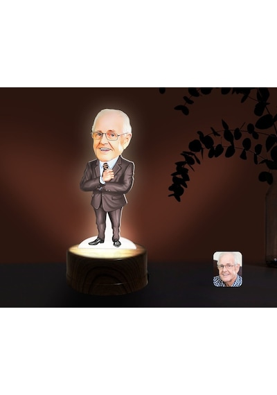 Kişiye Özel Dede Karikatürlü Dekoratif 3D Biblo Led Işıklı Gece L