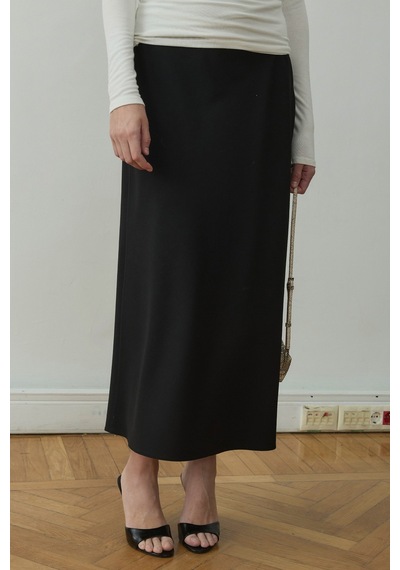 Suud Collection Siyah Leda Beli Lastikli Midi Etek