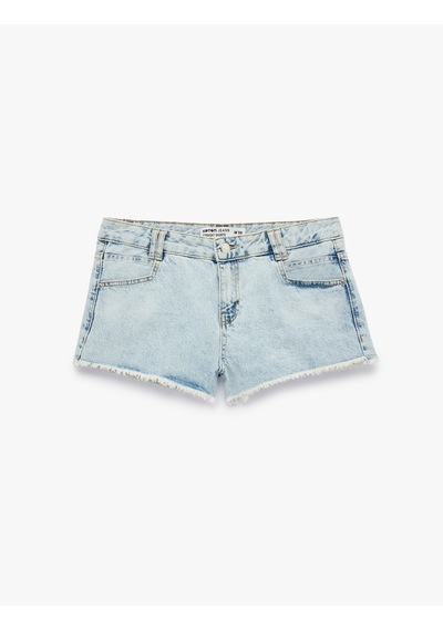 Koton Normal Bel Cepli Pamuklu Pis Paça Regular Fit Mikro Denim Şort Açık İndigo 6sal40242md