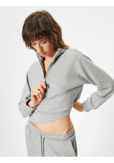 Koton Yarım Fermuarlı Sweatshirt Dik Yaka Düşük Omuz Detaylı Gri 4sak10595ek Gri