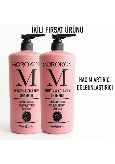 Morokon Keratin & Collagen Şampuan 1000 Ml 2 Adet Tüm Saçlar
