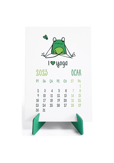 Kurbağa Konseptli 2027 Yoga Takvimi, 2027 Yoga Takvim, Yeşil Kurbağa Masa Takvimi