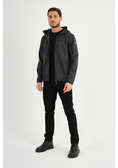 Alexander Gardi Alexandergardı Fermuarlı İçi Polarlı Su İtici Softshell Kumaş Kapüşonlu Mont E24-mnt-01 Gri