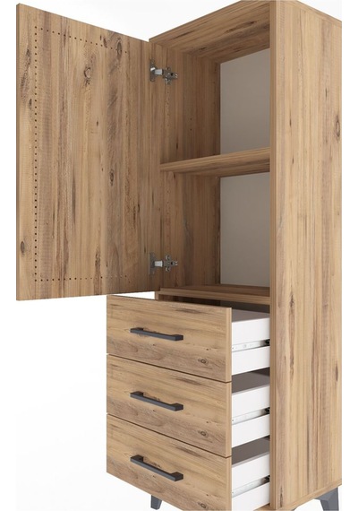 Arges Dolap 2 Raflı 3 Çekmeceli Tek Kapaklı 44x30x134 Çam-çam Çam