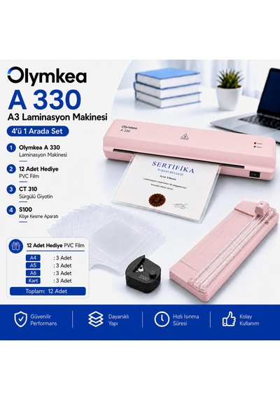A330s A3 Laminasyon Makinesi 4in1set Ve Hediye 12 Adet Pvc Film