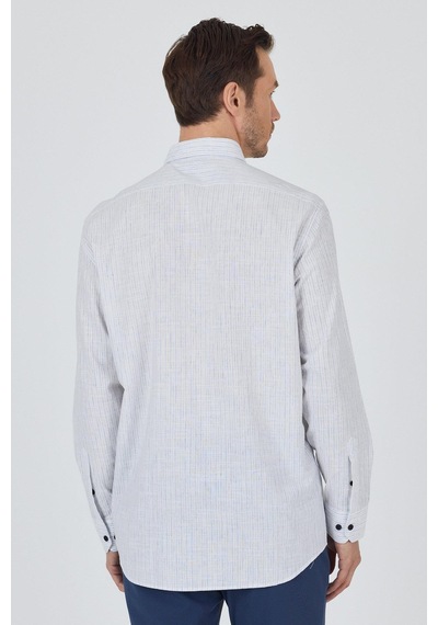 İmza Uzun Kol Çizgili Desen Bez Ayağı Düğmeli Yaka Cepli Pamuklu Casual Comfort Fit Gömlek 1004250100 Koyu Mavi İmza Uzun Kol Çizgili Desen Bez Ayağı Düğmeli Yaka Cepli Pamuklu Casual Comfort Fit Gömlek 1004250100 Koyu Mavi