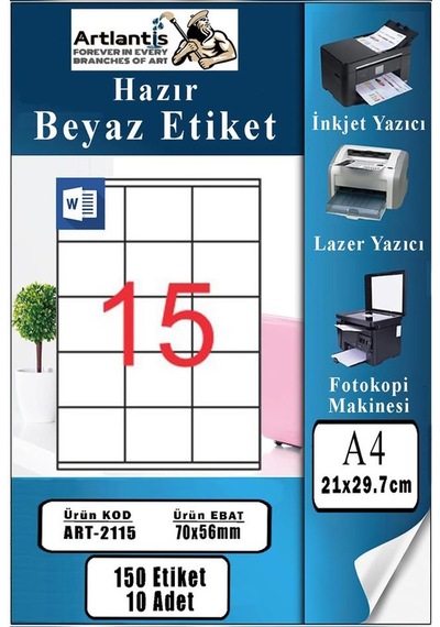 A4 Hazır Etiket 70x56 Mm 10 Sayfa 1 Paket 15 Li Kendinden Yapışkanlı Fotokopi Lazer İnkjet Kağıdı Yazıcılar İçin Uyumlu