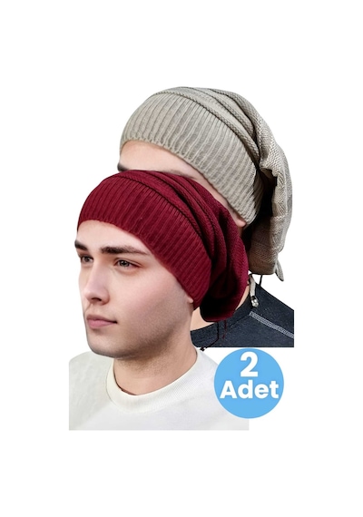 Uniquetrenders 2'li Erkek Kışlık Triko Örgü Bere Ve Boyunluk Camel-bordo Bordo - Camel