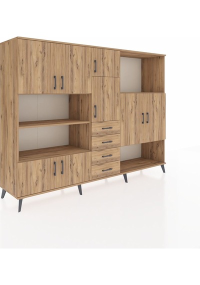 Hyperion Dolap 10 Raflı 4 Çekmeceli 8 Kapaklı 220x44x163 Çam-çam Çam-çam