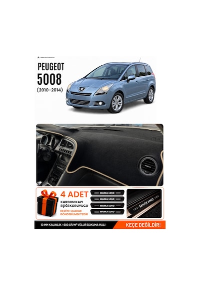 Peugeot 5008 Ekransız 2010-2014 Uyumlu Torpido Örtüsü, Torpido Kılıfı - Siyah Bej