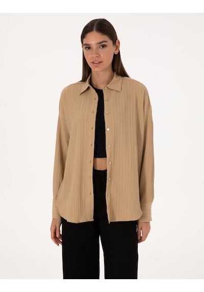 Pierre Cardin Kadın Koyu Bej Gömlek Desenli 50318232-vr088 Koyu Bej