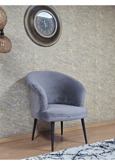Zafir Tekli Teddy Siyah Boyalı Sivriltme Ayak Çay Seti Koltuk Tekli Berjer , Balkon, Salon, Ofis Gri
