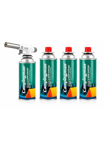 Tubshop 4 Adet Bütan Propan Gaz + 1 Adet Pürmüz 220 Gr Açık Yeşil
