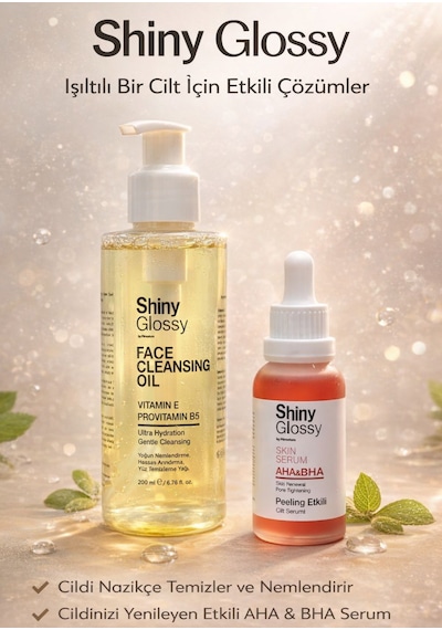 Shiny Glossy Shiny Glossy Yüz Temizleme Yağı 200 ML + Aha-Bha Peeling Etkili Serum 30 ML