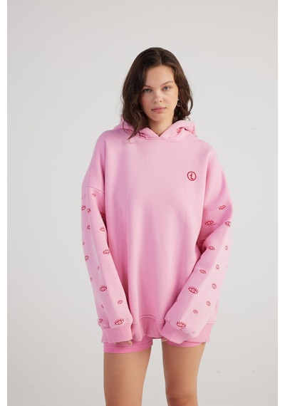 Holly Lolly Oversize Kapüşonlu Unisex Eye Sweat Pembe