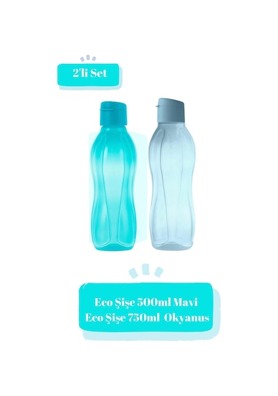 Tupperware Eco Kolay Kapak Mavi 500 Ml Ve Okyanus 750 Ml Suluk Matara Çevre Dostu Su Şişesi Siyah