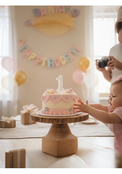 Pembe Simli Pasta Mumu Doğum Günü Mum 1 Yaş