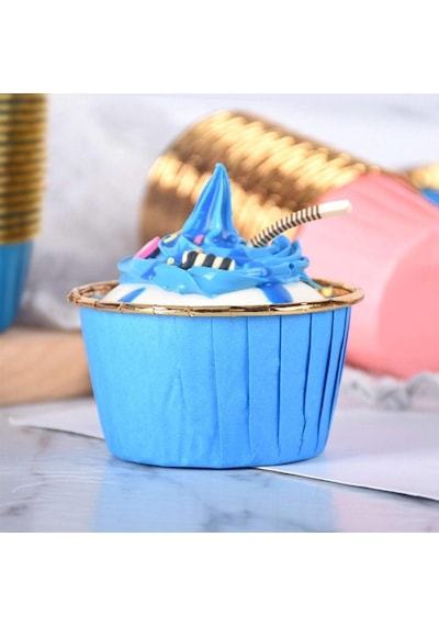Dolphin Muffin Kağıt Karton Altın Mavi Cupcake Kek Kalıbı Kapsülü Kabı - 25 Adetlik 5 Paket