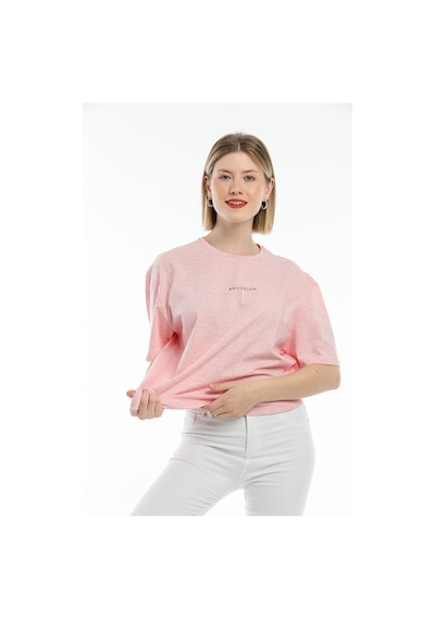 Superlife Süperlife Kadın Bisiklet Yaka Standart &regular Fit Brookyln Baskılı Tişort Spr21yk27 Pembe