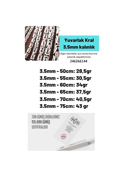 3.5mm Yuvarlak Kral Model 925 Ayar Erkek Gümüş Kolye Zincir 246266144