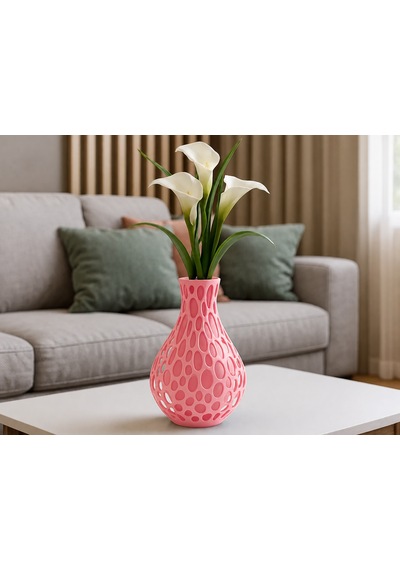 3d Baskı Petek Dokulu Vazo - Delikli Dekoratif Vazo-pembe Çok Renkli